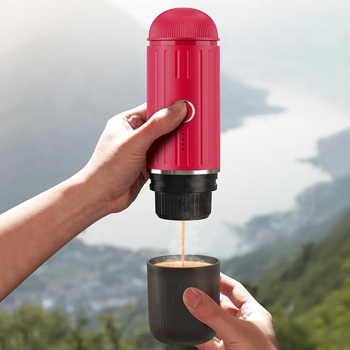 BENFUCHEN Portable Electric Espresso Machine 2-in-1, Self-Heating Travel Coffee Maker Compatible with Nespresso Pods & Ground Coffee, Mini Espresso for Camping, RV, Hiking, Office, and Car, Red - Image 2