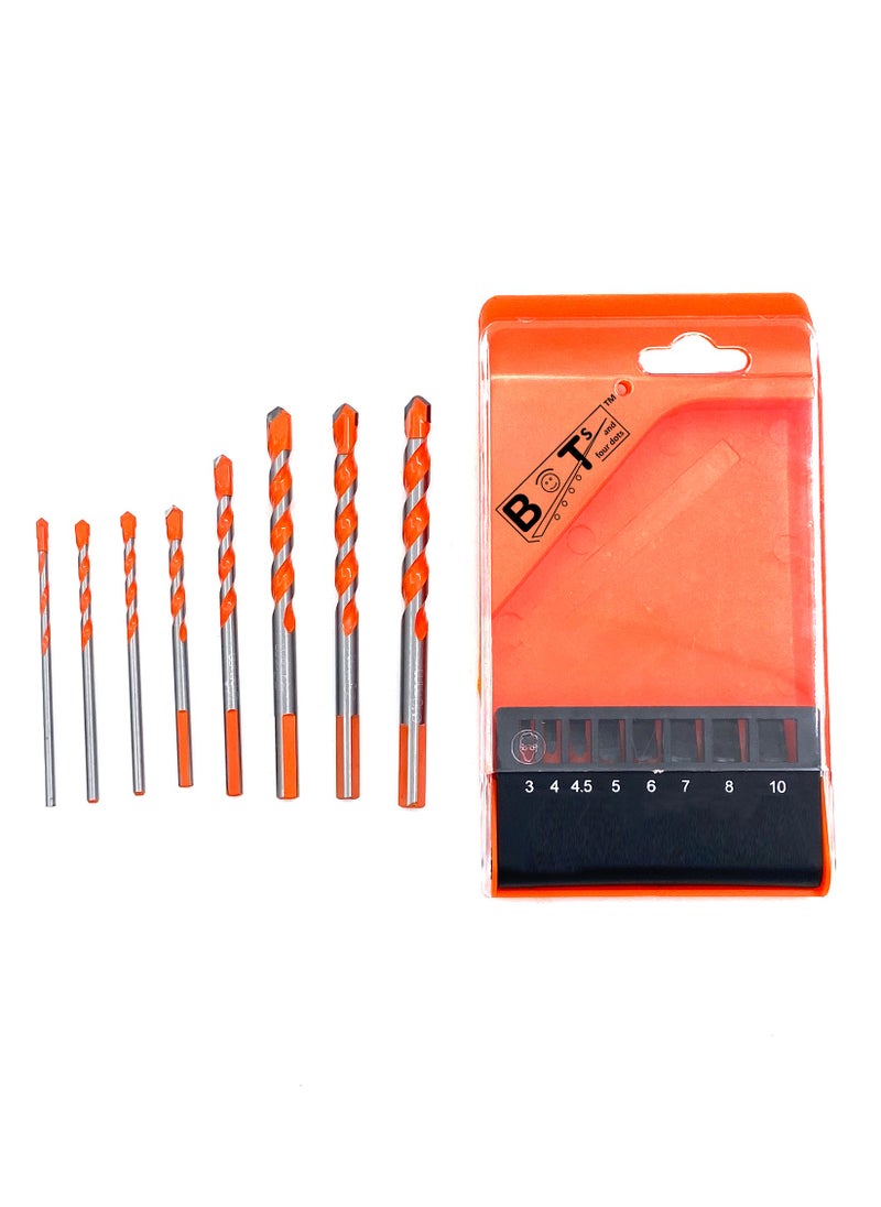BOTs and four dots Steel Drill Bits Set (8 in Pack) 3mm to 10mm, for Concrete or Brick Wall, Masonry Drill bit Set, Ref No.: BOT-HT-0004. Tool Flute Type Spiral. Surface Recommendation Brick, Concrete, Masonry. Masonry and Concrete drill bit.  - Image 3