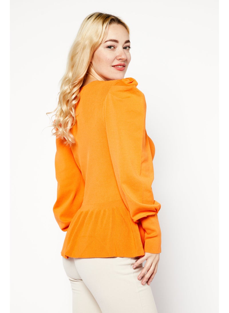 RIVER ISLAND Women V Neck Long Sleeve Rip Blouse Top, Orange - Image 5