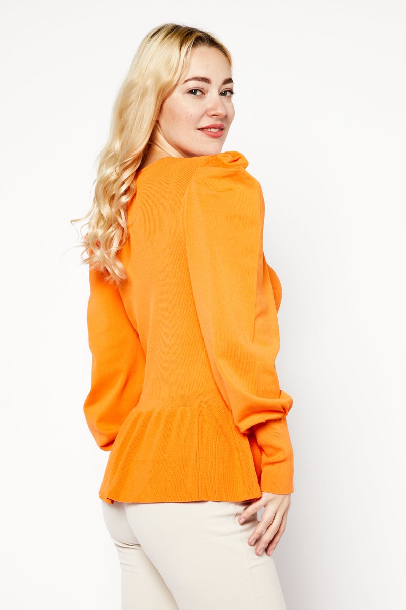 RIVER ISLAND Women V Neck Long Sleeve Rip Blouse Top, Orange - Image 3
