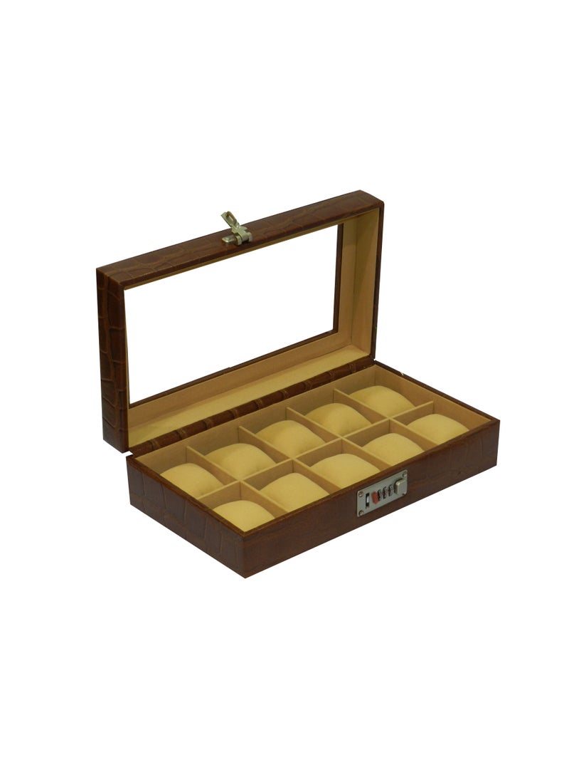 LAVERI LEATHER Laveri Watch Box for Men Women (10 Slots), Premium  Leather Watch Case  Organizer with Crystal Glass Top, Removable Pillow - Image 3