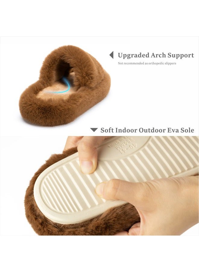 Chantomoo Women's Slippers Memory Foam House Bedroom Slippers for Women Fuzzy Plush Comfy Faux Fur Lined Slide Shoes Anti-Skid Sole Trendy Gift Dark Brown 38/39 EU - Image 4