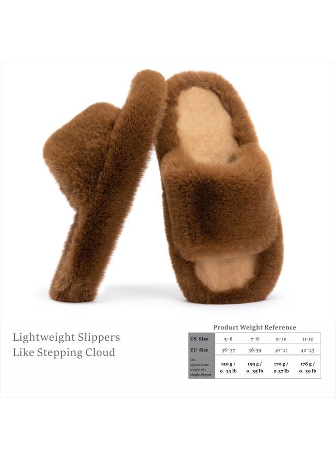 Chantomoo Women's Slippers Memory Foam House Bedroom Slippers for Women Fuzzy Plush Comfy Faux Fur Lined Slide Shoes Anti-Skid Sole Trendy Gift Dark Brown 38/39 EU - Image 3