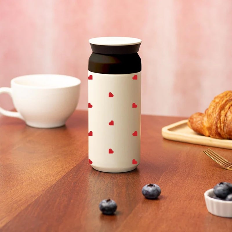 THE MESSY CORNER Coffee Tumbler Ivory Stainless Steel 350 ml for Gym Office Vacation Leak Proof Easy to Open Grip Insulated Inner Steel Hot Cold Retention Hearts Print - Image 4