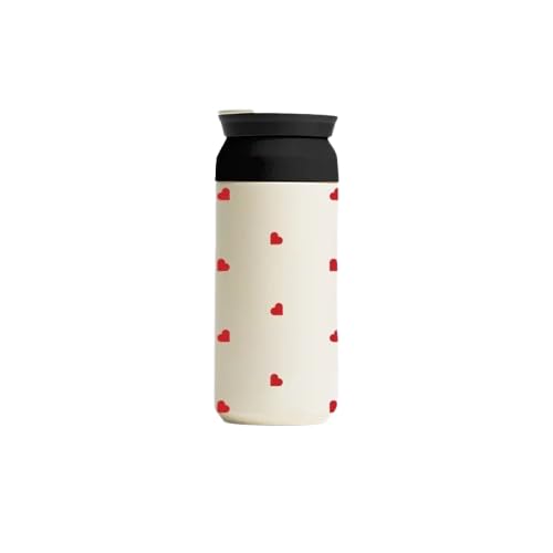 THE MESSY CORNER Coffee Tumbler Ivory Stainless Steel 350 ml for Gym Office Vacation Leak Proof Easy to Open Grip Insulated Inner Steel Hot Cold Retention Hearts Print - Image 2