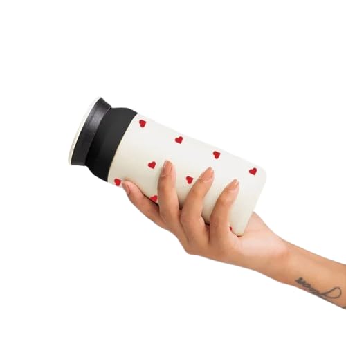 THE MESSY CORNER Coffee Tumbler Ivory Stainless Steel 350 ml for Gym Office Vacation Leak Proof Easy to Open Grip Insulated Inner Steel Hot Cold Retention Hearts Print - Image 3