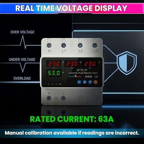amiciSmart Intelligent 3 Phase to 1 Phase Selector/Changeover Switch, 230VAC Control Transfer Switch, Multicolor - Image 5