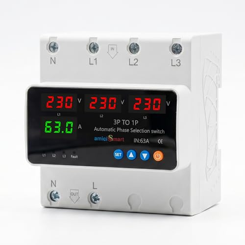 amiciSmart Intelligent 3 Phase to 1 Phase Selector/Changeover Switch, 230VAC Control Transfer Switch, Multicolor - Image 1