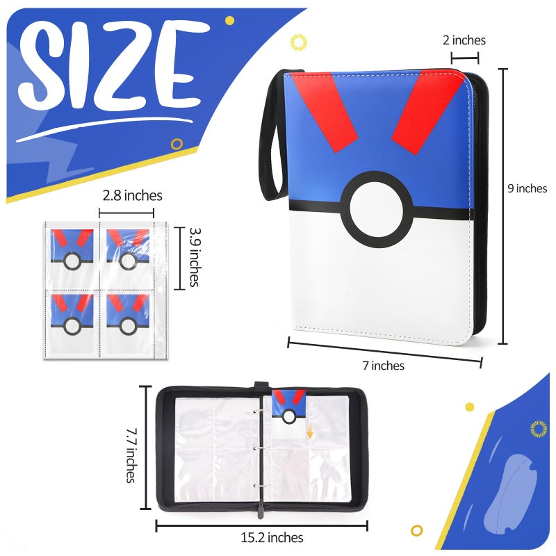 Easyfun Card Binder 4 Pocket, Trading Card Holder Fits 400 Cards With 50 Removable Sleeves, Portable Collection Card Ablum, Game Card Case book With Zipper for Gift - Blue - Image 2
