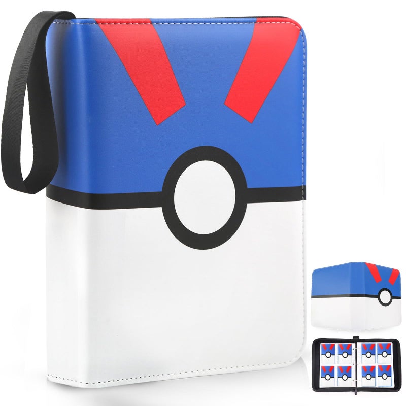 Easyfun Card Binder 4 Pocket, Trading Card Holder Fits 400 Cards With 50 Removable Sleeves, Portable Collection Card Ablum, Game Card Case book With Zipper for Gift - Blue - Image 1