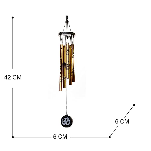 TEJ GIFTS Feng Shui Metal Wind Chime with Om Printed 5 Pipes for Positive Energy, Decorative Outdoor/Indoor Hanging Bells, Good Luck Chimes for Home/Balcony Decoration (Golden Small) - Image 2