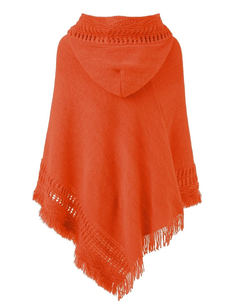 Ferand Ladies' Hooded Cape with Fringed Hem, Crochet Poncho Knitting Patterns for Women, Orange - Image 2