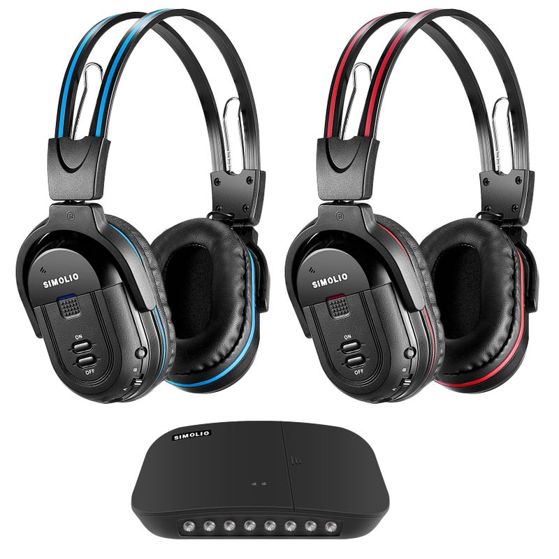 SIMOLIO Dual Wireless Headphones for TV with Transmitter, 2 Channel IR TV Headphones for Home Theater/Outdoor Movie/Car DVD, Tone Control & Optical/RCA/AUX Support, Plug N Play, No Audio Delay - Image 1