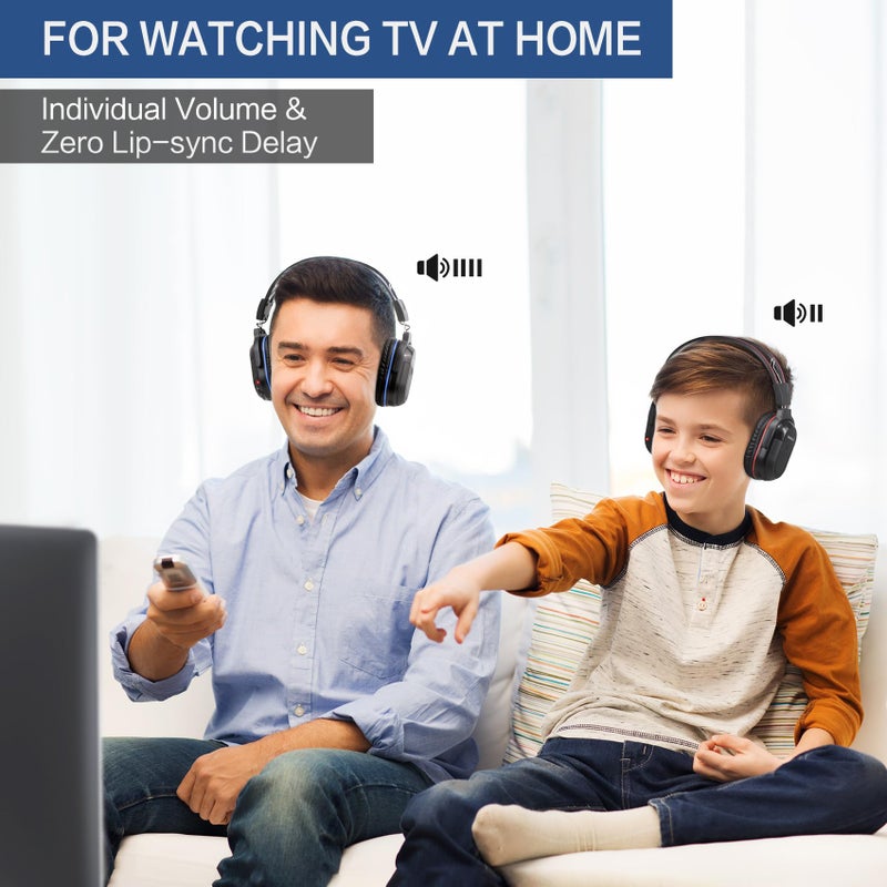 SIMOLIO Dual Wireless Headphones for TV with Transmitter, 2 Channel IR TV Headphones for Home Theater/Outdoor Movie/Car DVD, Tone Control & Optical/RCA/AUX Support, Plug N Play, No Audio Delay - Image 3