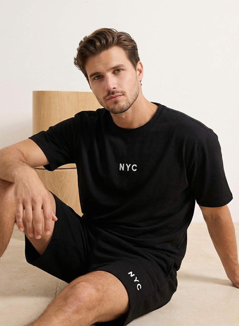 trendyol Black Loose Fit Embroidered 100% Cotton Knitted Tracksuit Set Tmnss26Em00005 - Image 3