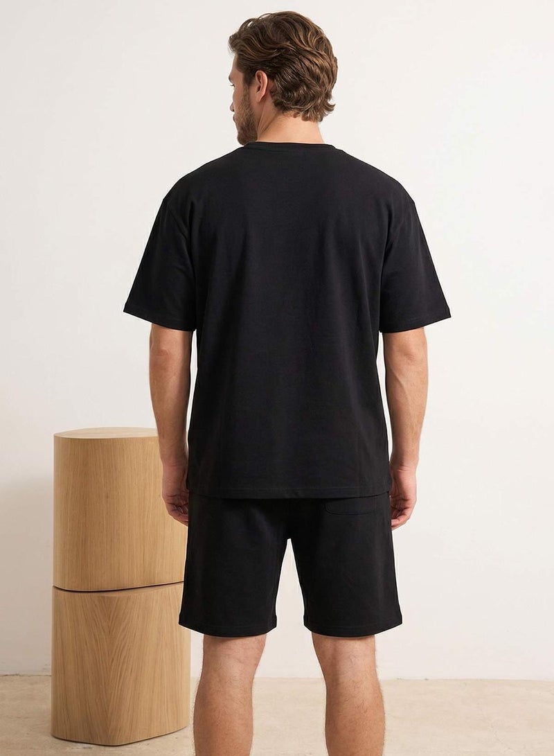 trendyol Black Loose Fit Embroidered 100% Cotton Knitted Tracksuit Set Tmnss26Em00005 - Image 2