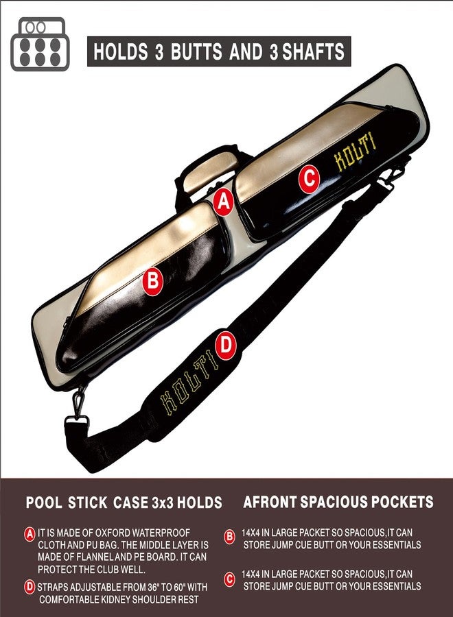 Kolti 3x3 Pool Cue Case, Soft Pool Stick Case with Shoulder Strap, Billiard Cue Case, Pool Cue Holder, Pool Table Accessories, Billiards Equipment - Image 3