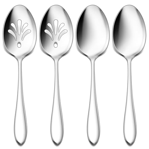 E-far Efar 4Piece Serving Set Includes 2 Spoons and 2 Slotted Spoons Stainless Steel Buffet Utensils for Catering Party Kitchen Restaurant Mirror Polished Dishwasher Safe 85Inch - Image 1
