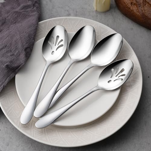 E-far Efar 4Piece Serving Set Includes 2 Spoons and 2 Slotted Spoons Stainless Steel Buffet Utensils for Catering Party Kitchen Restaurant Mirror Polished Dishwasher Safe 85Inch - Image 3