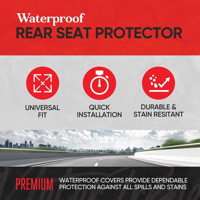 AquaShield Black Waterproof Rear Bench Car Seat Cover – Neoprene Padded Back Seat Cover for Cars, Ideal Car Seat Cover for Kids Dogs, Fit Design for Auto Truck Van SUV - Image 2