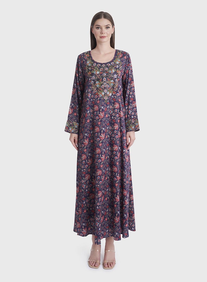 كشخة جلابية ساتان قطن مطبوعة بالزهور - Image 2