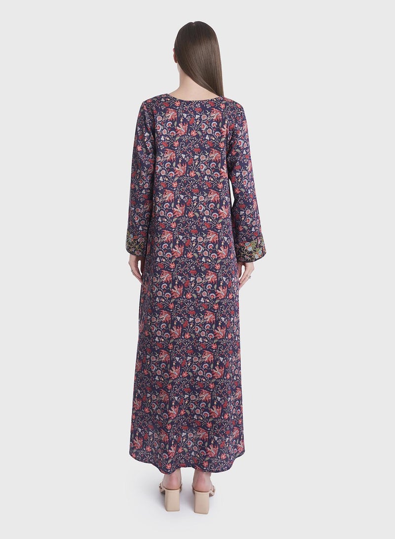 كشخة جلابية ساتان قطن مطبوعة بالزهور - Image 4