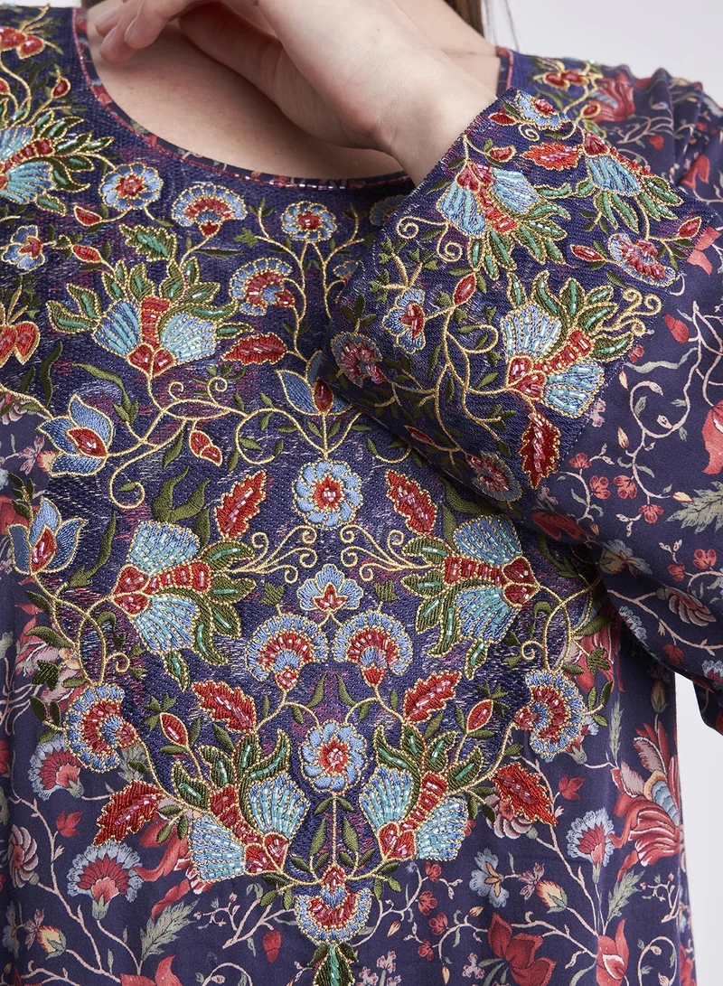 KASHKHA Floral Print Mukhawar Cotton Satin Jalabiya