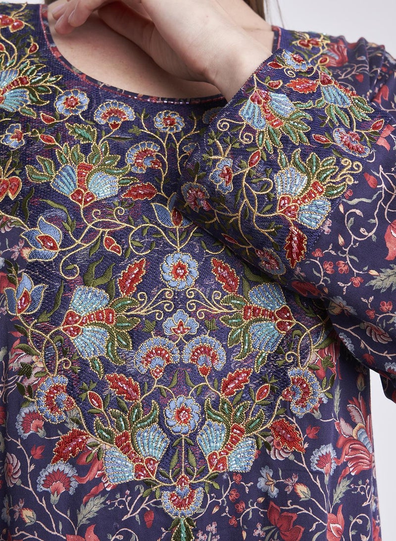 كشخة جلابية ساتان قطن مطبوعة بالزهور - Image 5