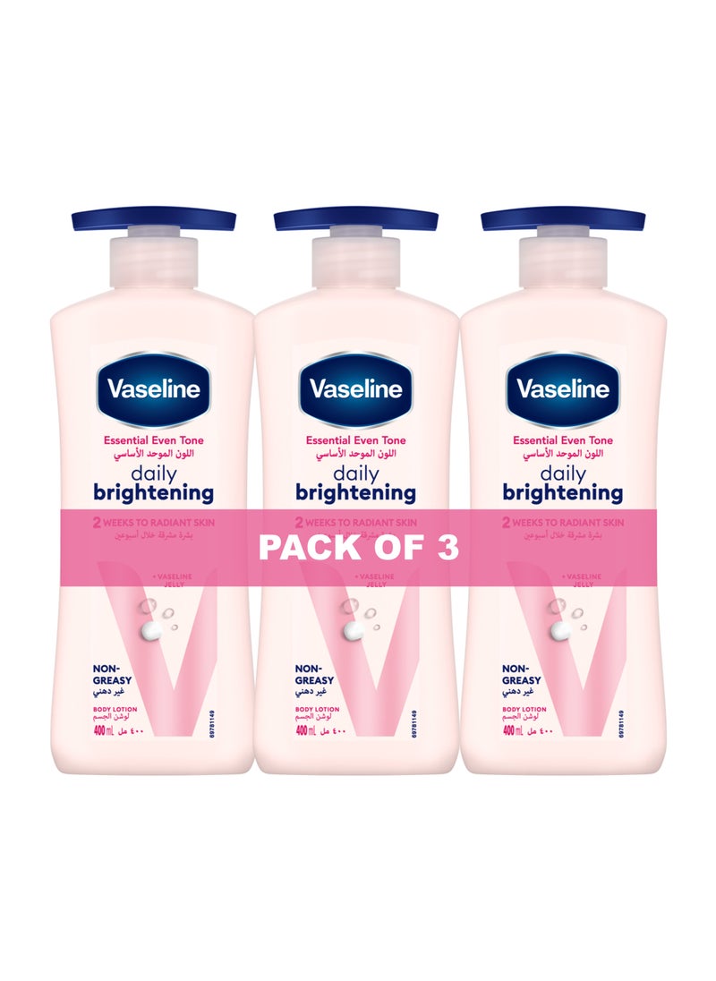 Vaseline Even Tone Daily Brightening Essential Body Lotion 3 x 400ml  - Image 1