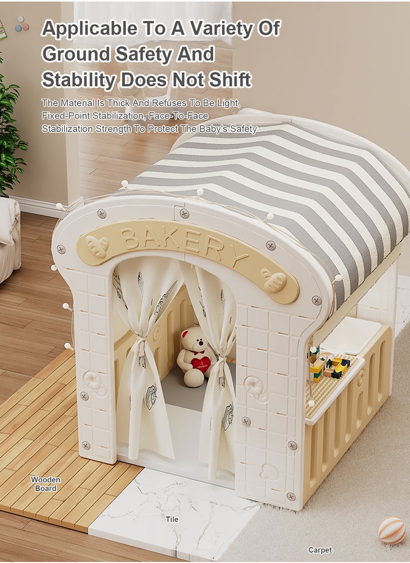 Kids Tent With Windows, Kids Playhouse Indoor & Outdoor With Building Blocks And Storage Basket And Lights, Large Play Tent For Kids Girls Boys