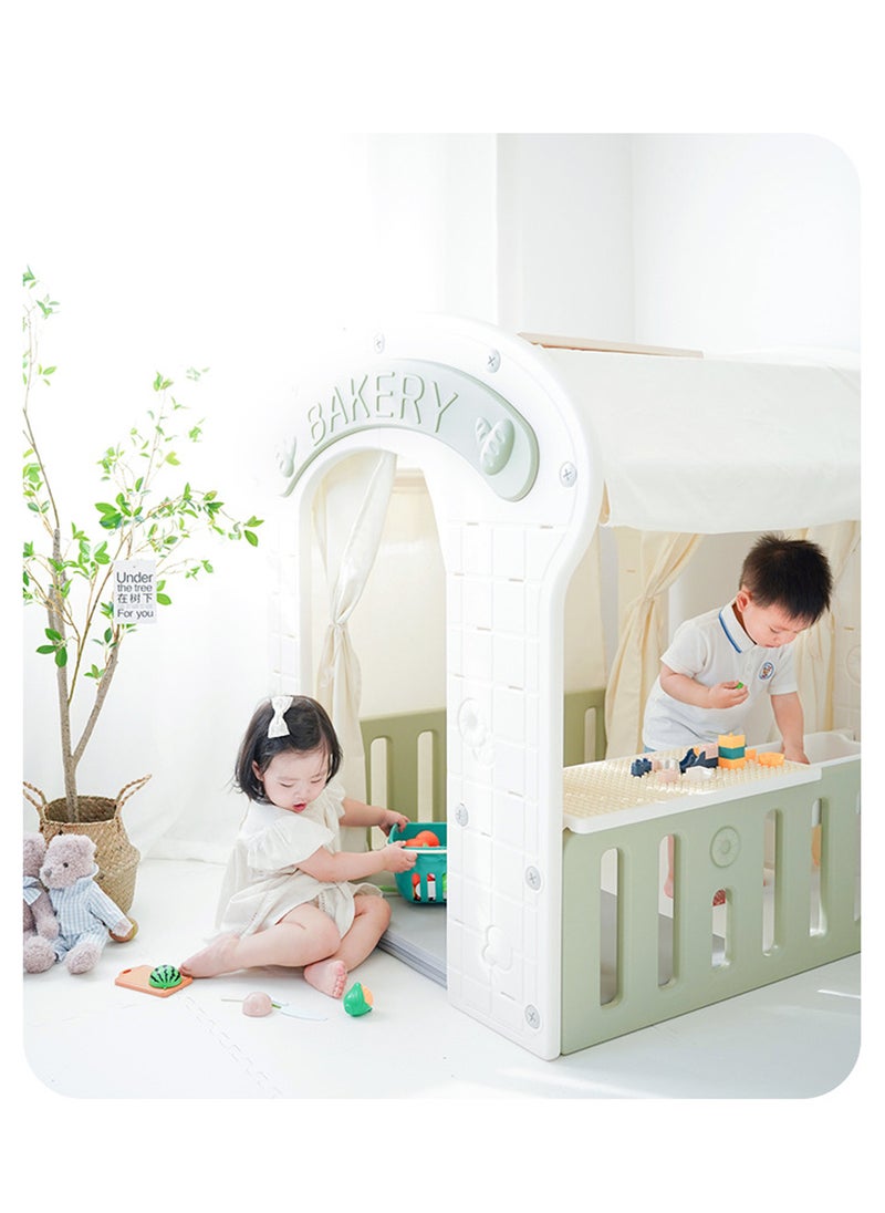 Kids Tent With Windows, Kids Playhouse Indoor & Outdoor With Building Blocks And Storage Basket And Lights, Large Play Tent For Kids Girls Boys
