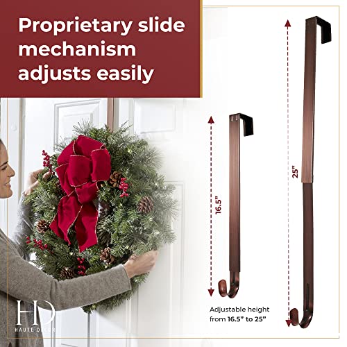 Haute Decor Adjustable Length Over The Door Wreath Hook and Hangers - 2 Pack- Oil Rubbed Bronze - Strong Holds up to 20 lbs. - Set of 2 Identical Wreath Hangers Included - Image 2