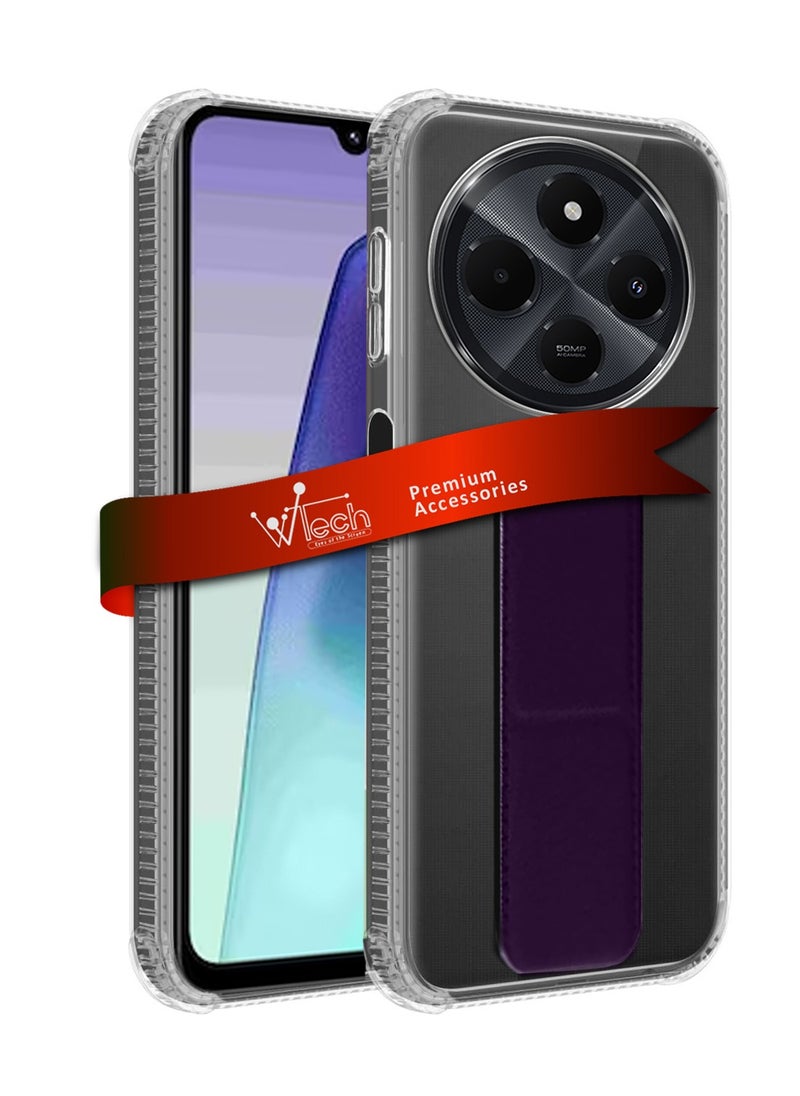Wtech Xiaomi Redmi 14C 4G 2024 TPU Hand Grip Air Pillow Case Cover - Clear/Eggplant Purple  - Image 1