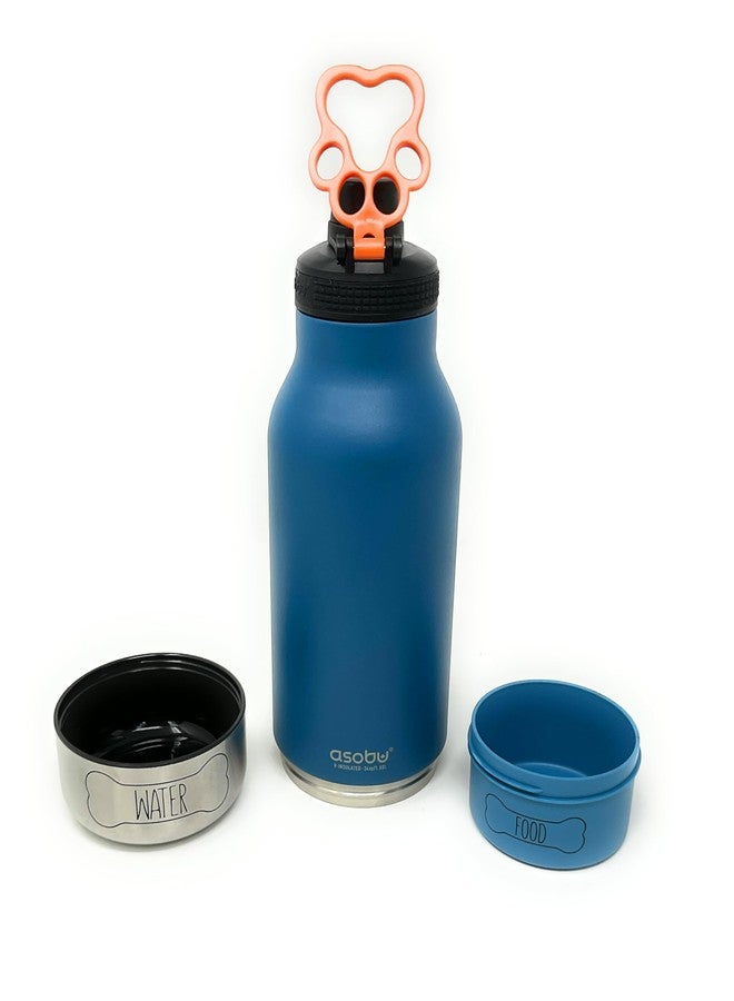 أسوبو زجاجة أسوبو دوغ بادي - زجاجة مياه معزولة من الفولاذ المقاوم للصدأ للبشر مع وعاء قابل للإزالة للكلاب ومكان لتخزين الطعام والمكافآت - 34 أونصة، عبوة من قطعتين (أزرق/أسود) - Image 3