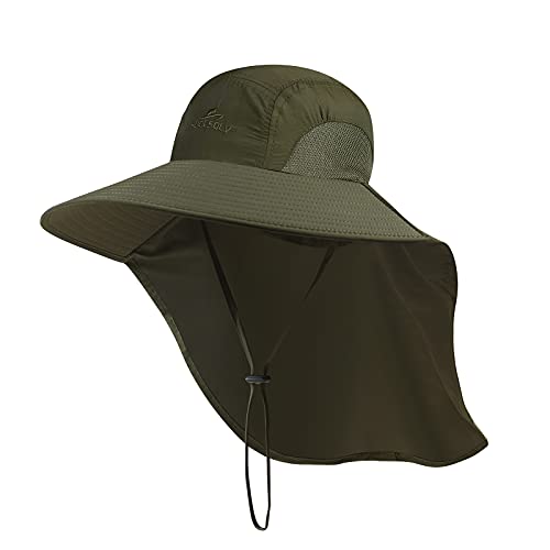 KOOLSOLY Outdoor Sun Hat for Men with 50+ UPF Protection Safari Cap Wide Brim Fishing Hat with Neck Flap, for Dad Army Green - Image 1