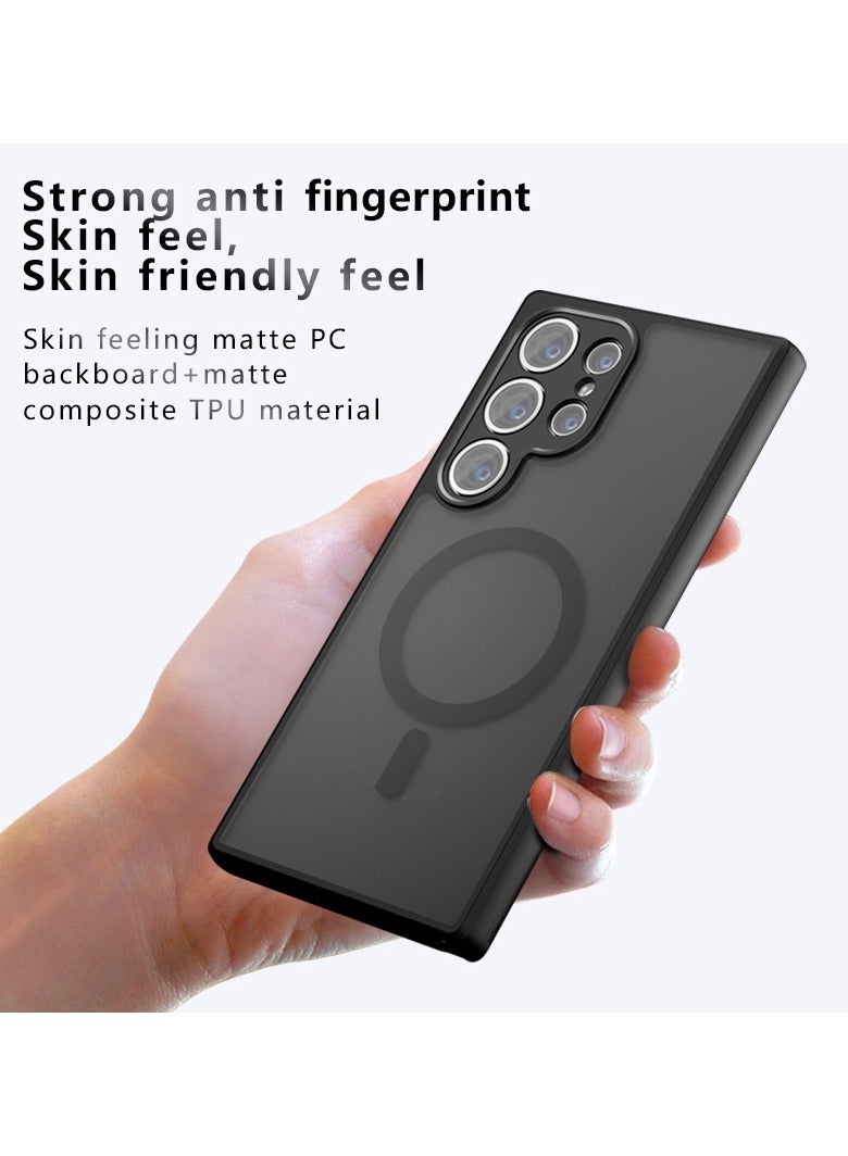 جراب حمايه اسود مط غير لامع يدعم الشحن الاسلكي ومقاوم للصدمات متوافق مع Samsung Galaxy S24 Ultra  (أسود ) - Image 4