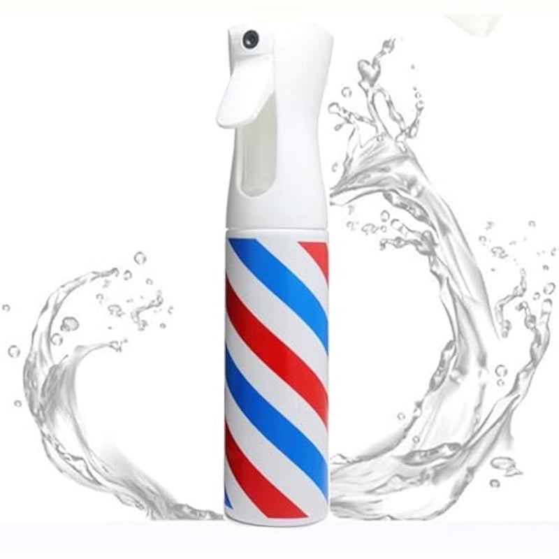 RIANZ Spray Bottle for Hair 300ml - Continuous Empty Ultra Fine Plastic Water Mist Sprayer – For Hairstyling, Cleaning, Salons, Plants, Essential Oil Scents & More (White - Barber Print) - Image 1