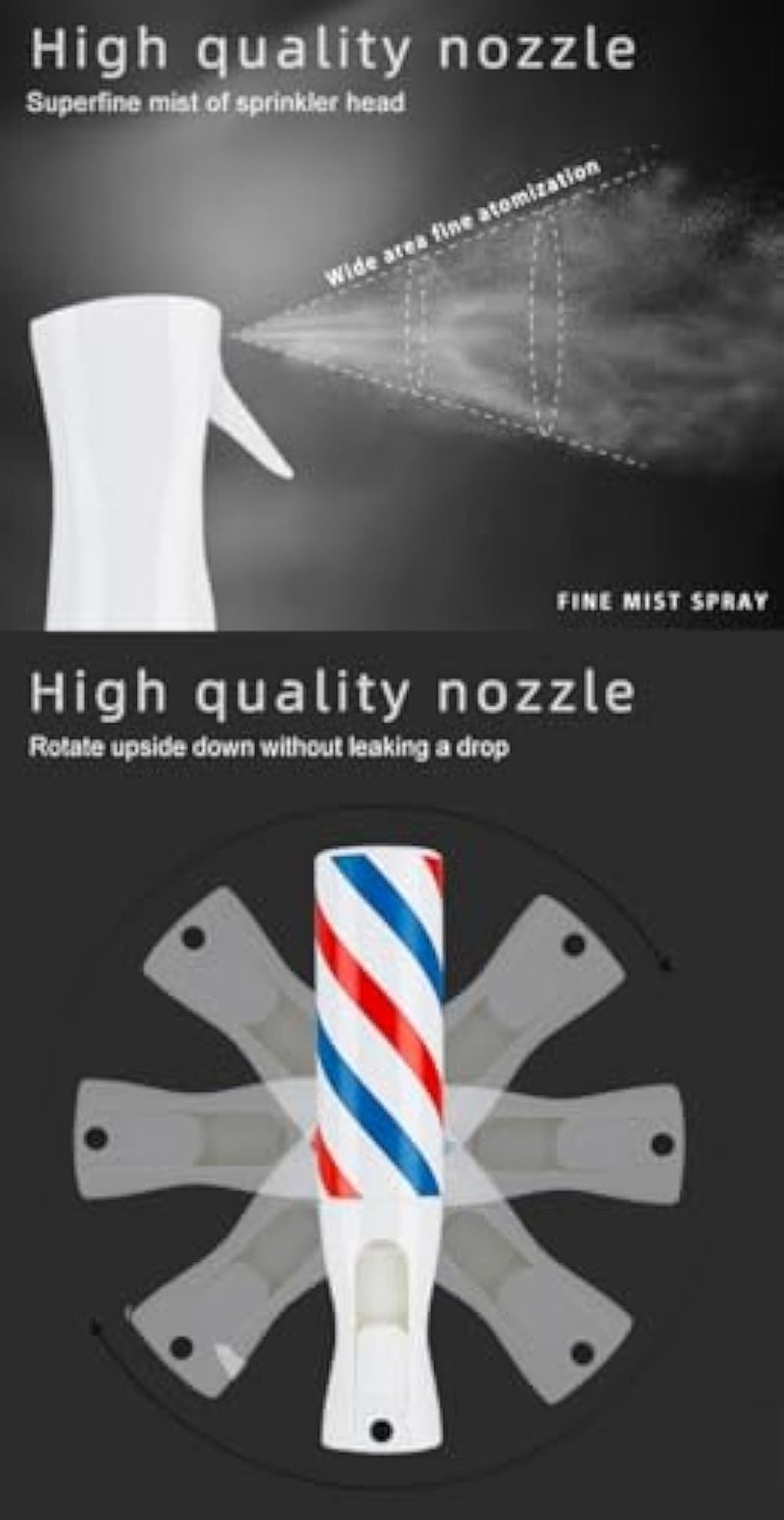 RIANZ Spray Bottle for Hair 300ml - Continuous Empty Ultra Fine Plastic Water Mist Sprayer – For Hairstyling, Cleaning, Salons, Plants, Essential Oil Scents & More (White - Barber Print) - Image 3