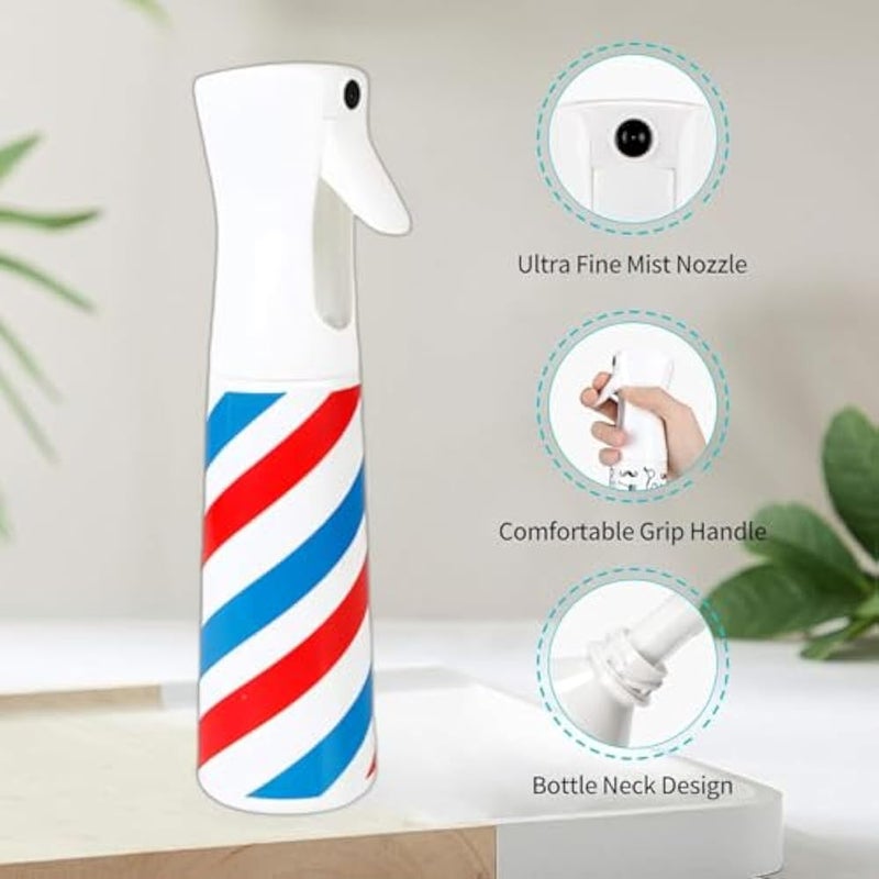 RIANZ Spray Bottle for Hair 300ml - Continuous Empty Ultra Fine Plastic Water Mist Sprayer – For Hairstyling, Cleaning, Salons, Plants, Essential Oil Scents & More (White - Barber Print) - Image 5