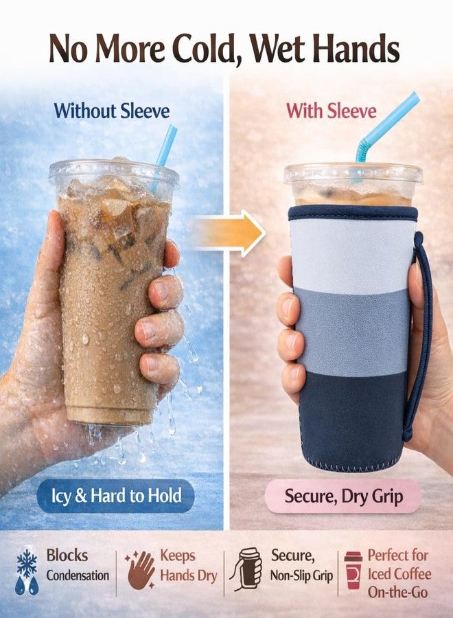 KJQJLY 3 Reusable Iced Coffee Sleeves for Iced Coffee Cups or Drinks Reusable Neoprene Insulated Sleeves for Hot and Cold Drinks from Starbucks, Dunkin, And More (Navy Blue) - Image 3
