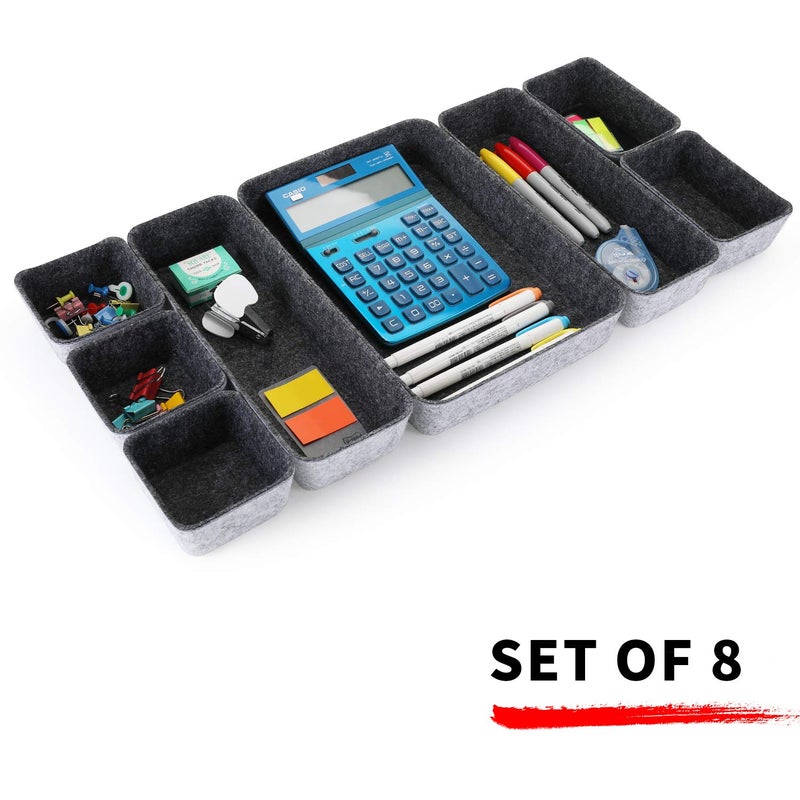 Welaxy Drawer Organizers Bin Trays Dividers Storage Shallow Organizing Box Dorm For Office Supplies Watches Makeup Holder Cozy Room Decor 8 Pack (Hot Pink) - Image 2