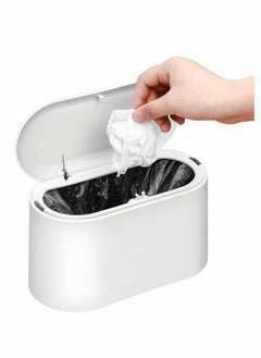 KASTWAVE Mini Trash Can, Desktop Wastebasket with Lid, Pop-Up Cover Press Storage Box Double-layer Paper Basket Storage Bucket, for Table Desktop Office Kitchen, Simple and Versatile, Round, No Sharp Corners  - Image 1
