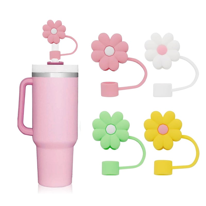 YIWONFU 4Pcs Stanley Cup Straw Cover Stanley Cup Accessories10mm039 inches Silicone Straw Covers Cap Reusable Straw Covers Cap for Stanley Cup30or 40 oz Straw Covers4Colorful Flower