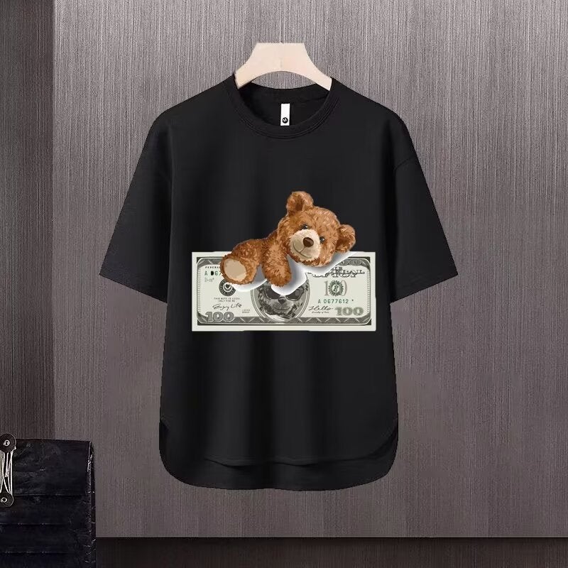Nuclear Explosion Tide Brand Dollar Bear Big Red West Coast Summer Cartoon 220G Fabric Men'S And Women'S Half Sleeve Short Sleeve T-Shirt