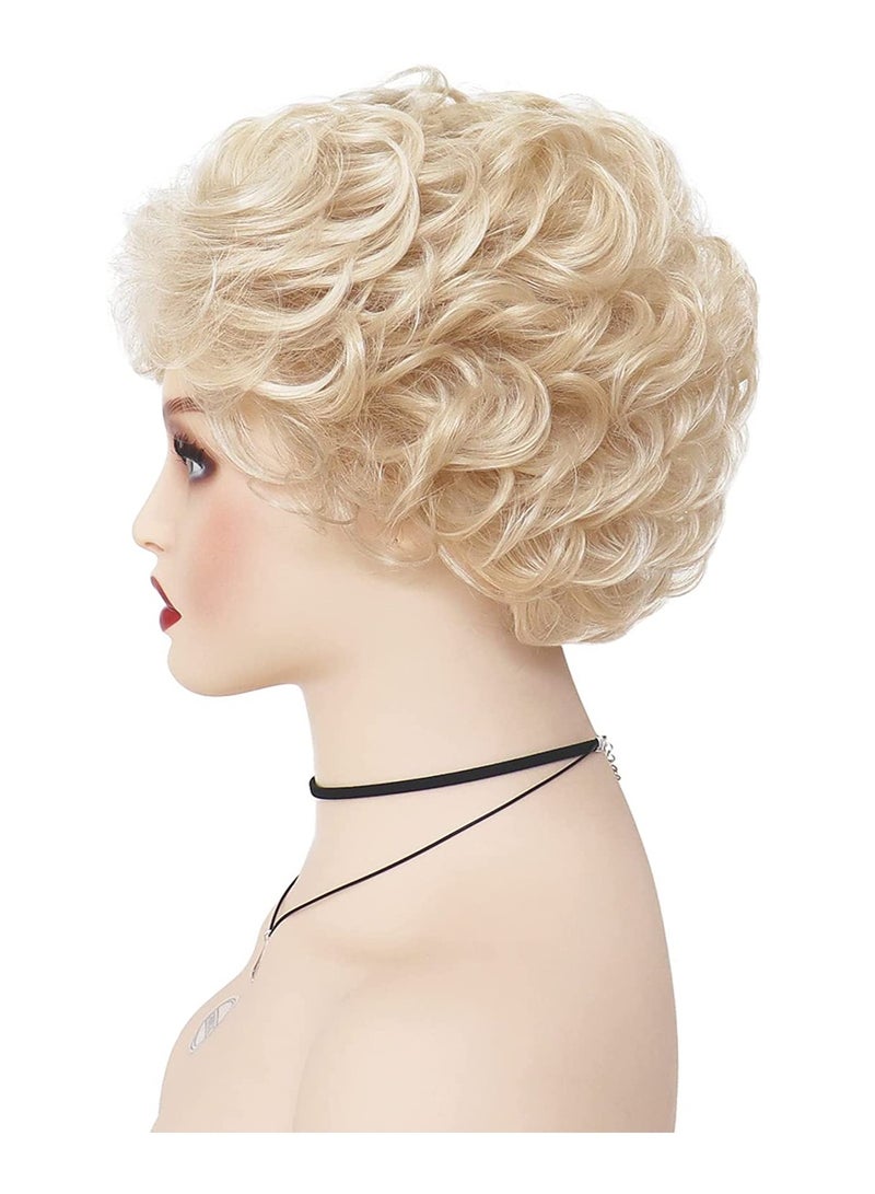 SOLARAE Golden Curly Wigs with Bangs for Women Natural Looking Pixie Cut Heat Resistant Synthetic Costume Party Old Lady Cosplay Replacement Hair Wig - Image 4