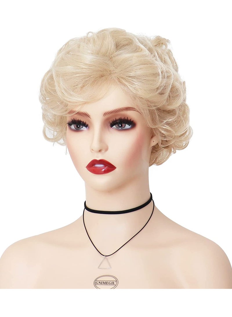 SOLARAE Golden Curly Wigs with Bangs for Women Natural Looking Pixie Cut Heat Resistant Synthetic Costume Party Old Lady Cosplay Replacement Hair Wig - Image 3