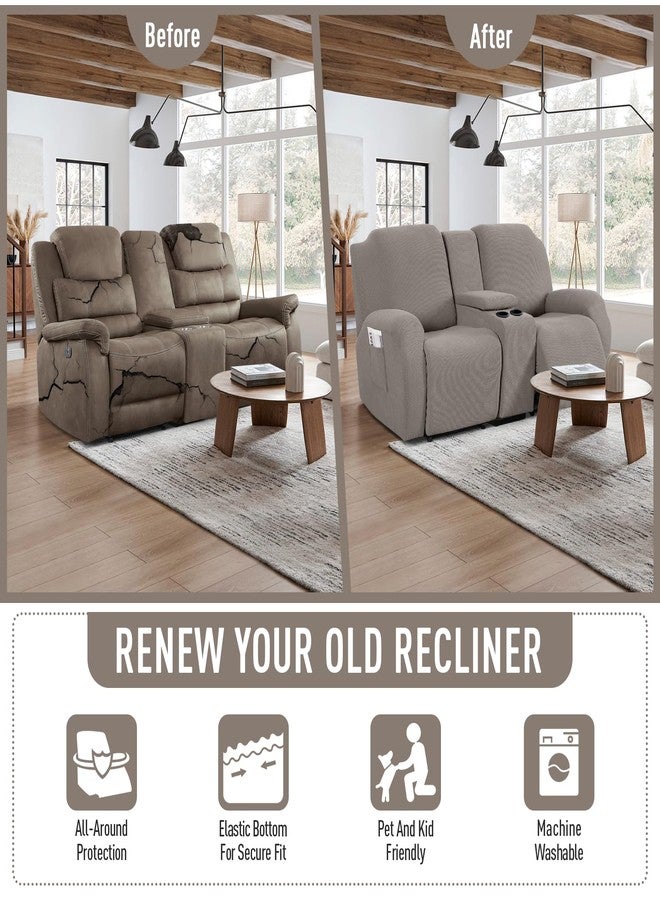 TAOCOCO Loveseat Recliner Cover with Middle Console, Stretch Loveseat Cover for 2 Seat Recliner Couch, Jacquard Reclining Sofa Covers Loveseat Slipcover Furniture Protector, Pale Brown - Image 4