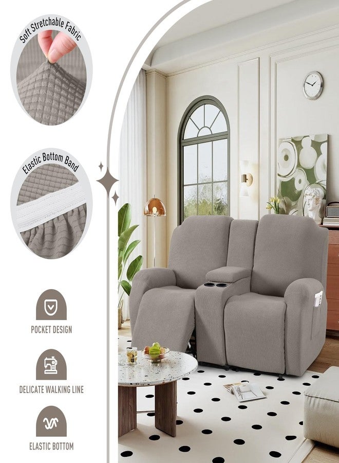 TAOCOCO Loveseat Recliner Cover with Middle Console, Stretch Loveseat Cover for 2 Seat Recliner Couch, Jacquard Reclining Sofa Covers Loveseat Slipcover Furniture Protector, Pale Brown - Image 3