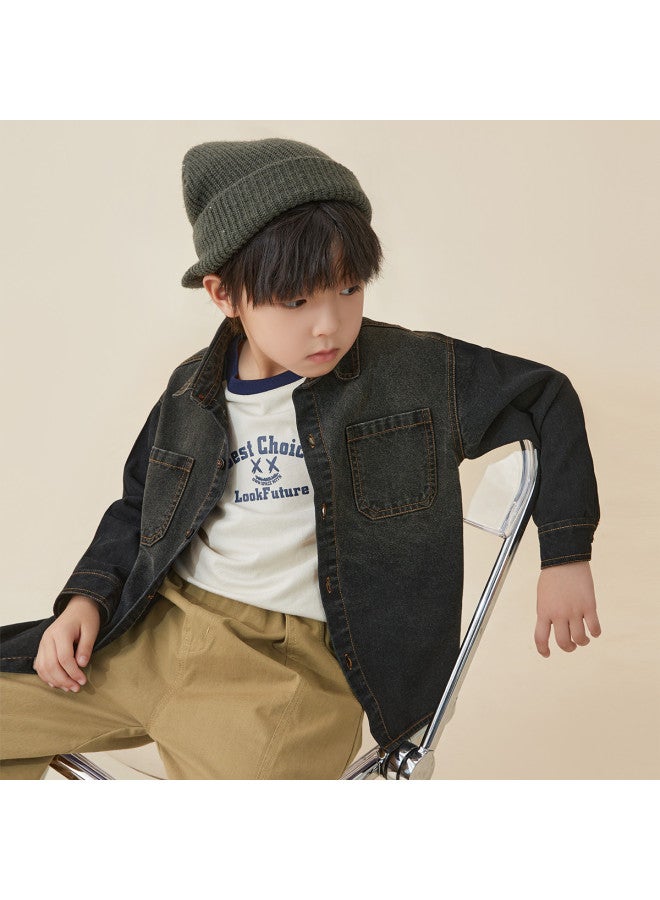 BOY S Shirt, Children's 2025 Spring/autumn Washed Gradient Denim Jacket, Comfortable Casual Long-sleeve Shirt For Older Kids - Image 3