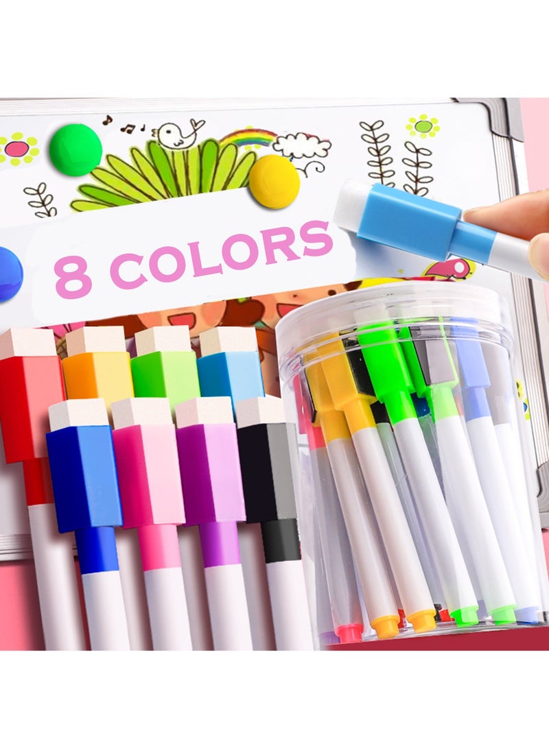 Adando [24 pcs] 3 Sets of 8 Vibrant Colors with Storage Bucket,Low-Odor, Built-in Erasers, Dry Erase Markers for Kids, School, Office, Home, White Board Markers for Whiteboard, Fridge, Calendar (8 Color) - Image 1